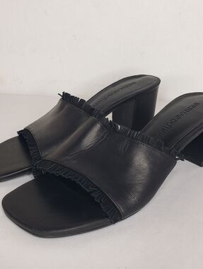 Bernardo Black Leather Frill Slide Heels